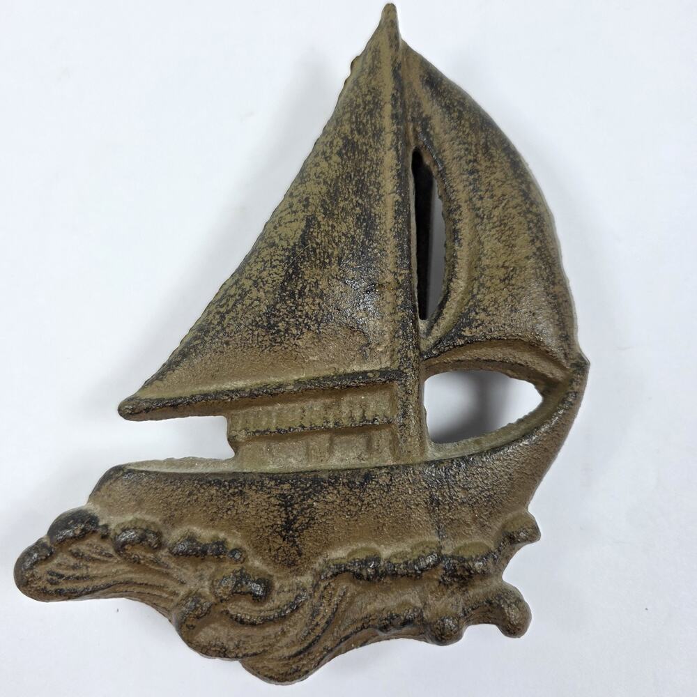 Cast Iron Antique Style Nautical Sail Boat Door Knocker Rustic Coastal Decor - Picture 1 of 9